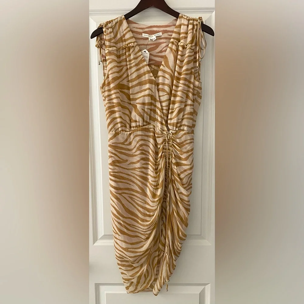 NWOT Veronica Beard Soheyla Ruched Tiger Print Silk Georgette Dress Size 10 - Picture 8 of 11